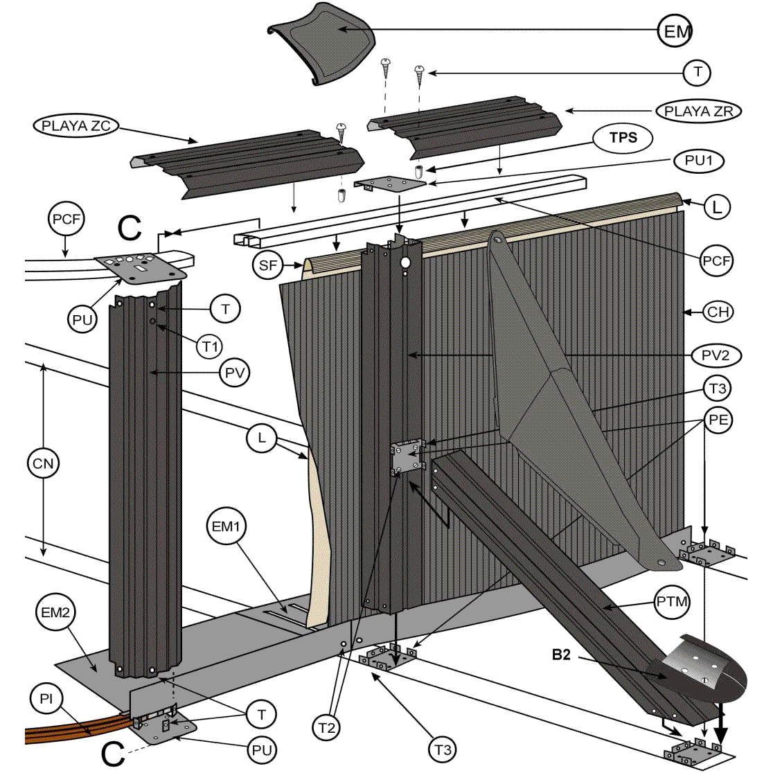 Reservdelar för Ovala Pooler Grafitimitation med 120 cm Stolpar