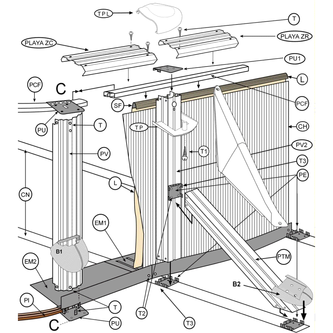 Reservdelar för Ovala Pooler Grafitimitation med 132 cm Stolpar